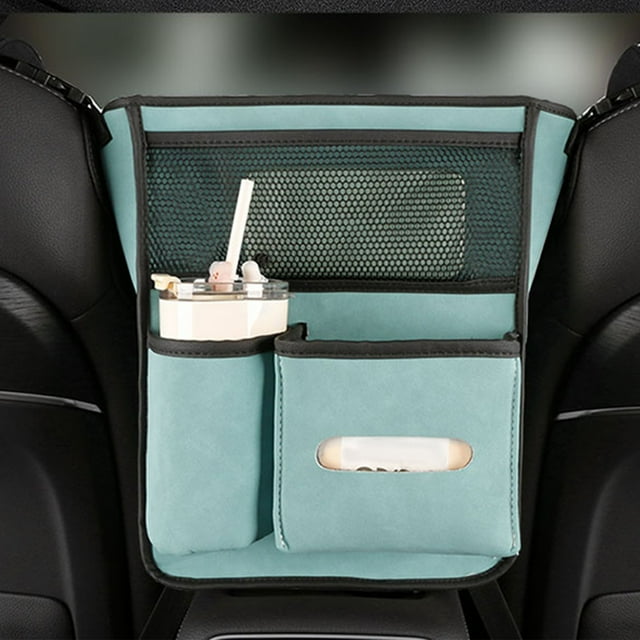 Bolsa organizadora para coche entre los asientos delanteros, organizador de malla para coche, para bolso, pañuelos, almohadilla de reposabrazos fácil de instalar.