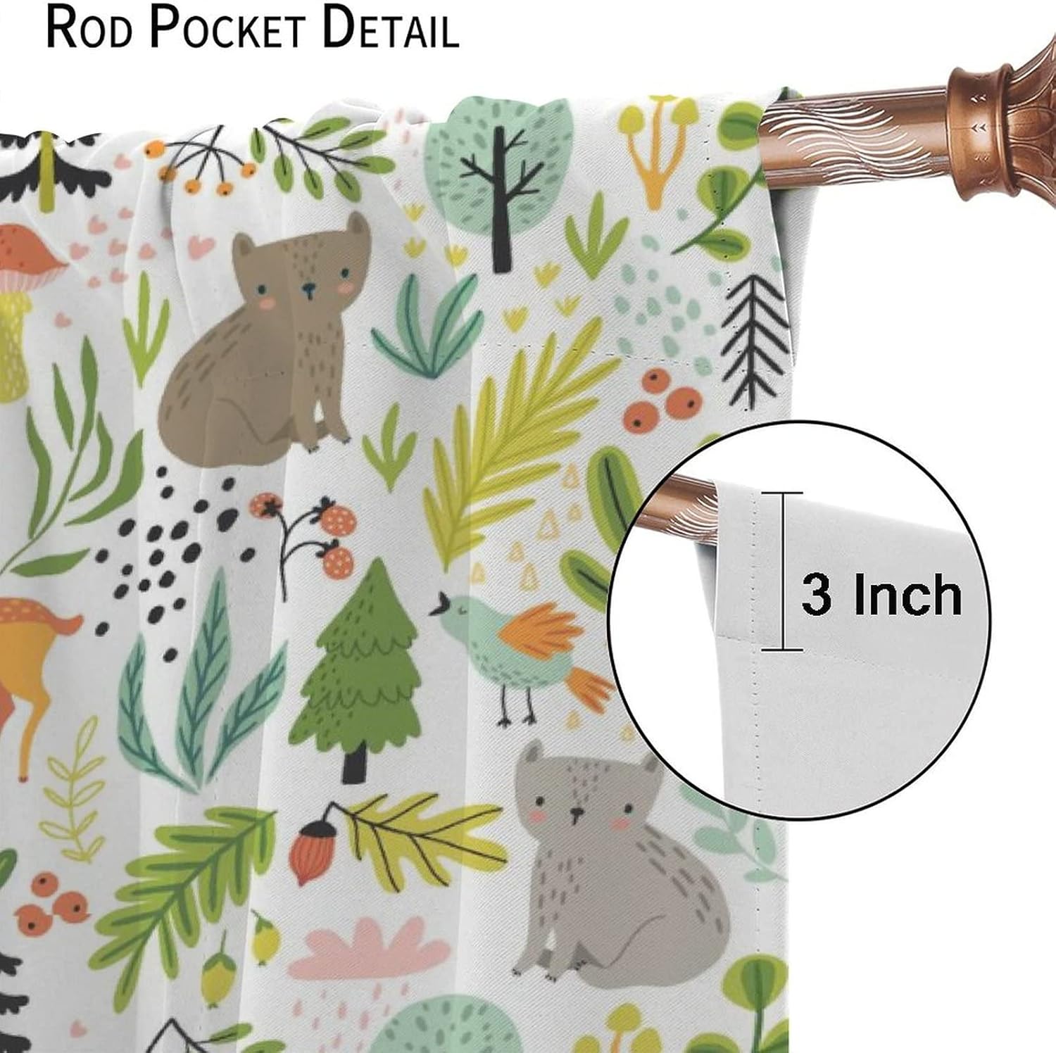 Kids Colorful Animals Curtains Cute Cartoon Forest with Wildlife Art Print for Kids Bedroom Nursery Decor Rod Pocket Blackout Window Drapes 2 Panels 52x84in