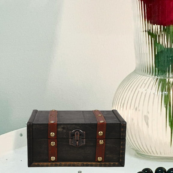 LIFKOME Vintage Wooden Box with Hinged Lid and Lock Small Decorative Storage Chest for Jewelry Keepsakes and Trinkets 1 Set