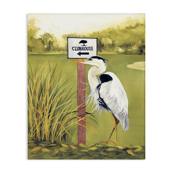 Stupell Industries Transitional Heron & Clubhouse Sign Canvas Art, 24 x 30, by Christine Reichow