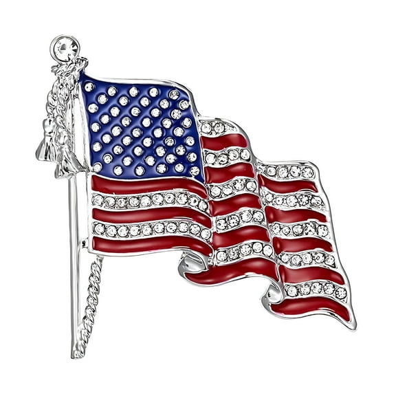 DESIGNICE 2026 New 2 Pack American Flag Lapel Pins-Silver Tone Crystal Rhinestone Brooches Usa Metal Enamel Waving Flag Pins Us Patriotic Badge Summer Fashion Clothing Anti-Light Artifact