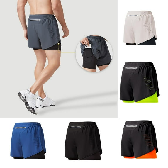 Happy date Men Sports Shorts Quick Dry Fake Two Piece Drawstring Sportswear Elastic Waist Short Pants for Fitness Workout Training Gym Jogging