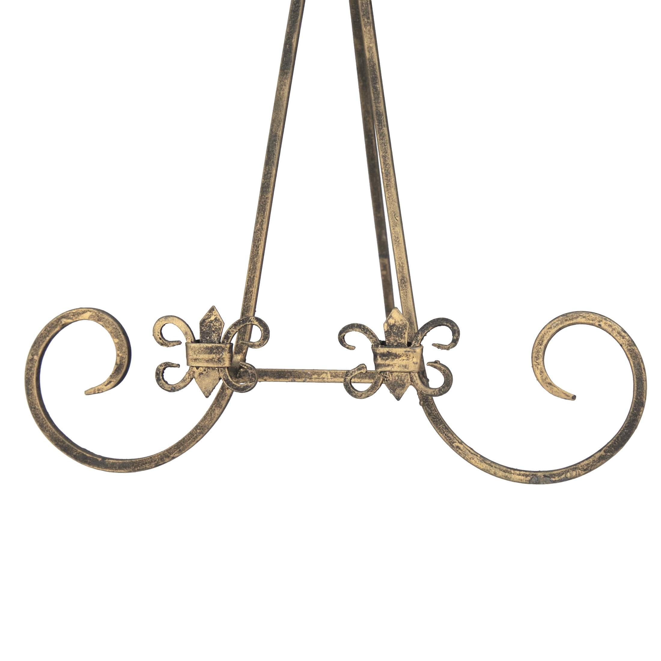 DecMode 11" x 14" Brass Metal Tabletop Arched Fleur De Lis Easel with Scroll Details, 1-Piece