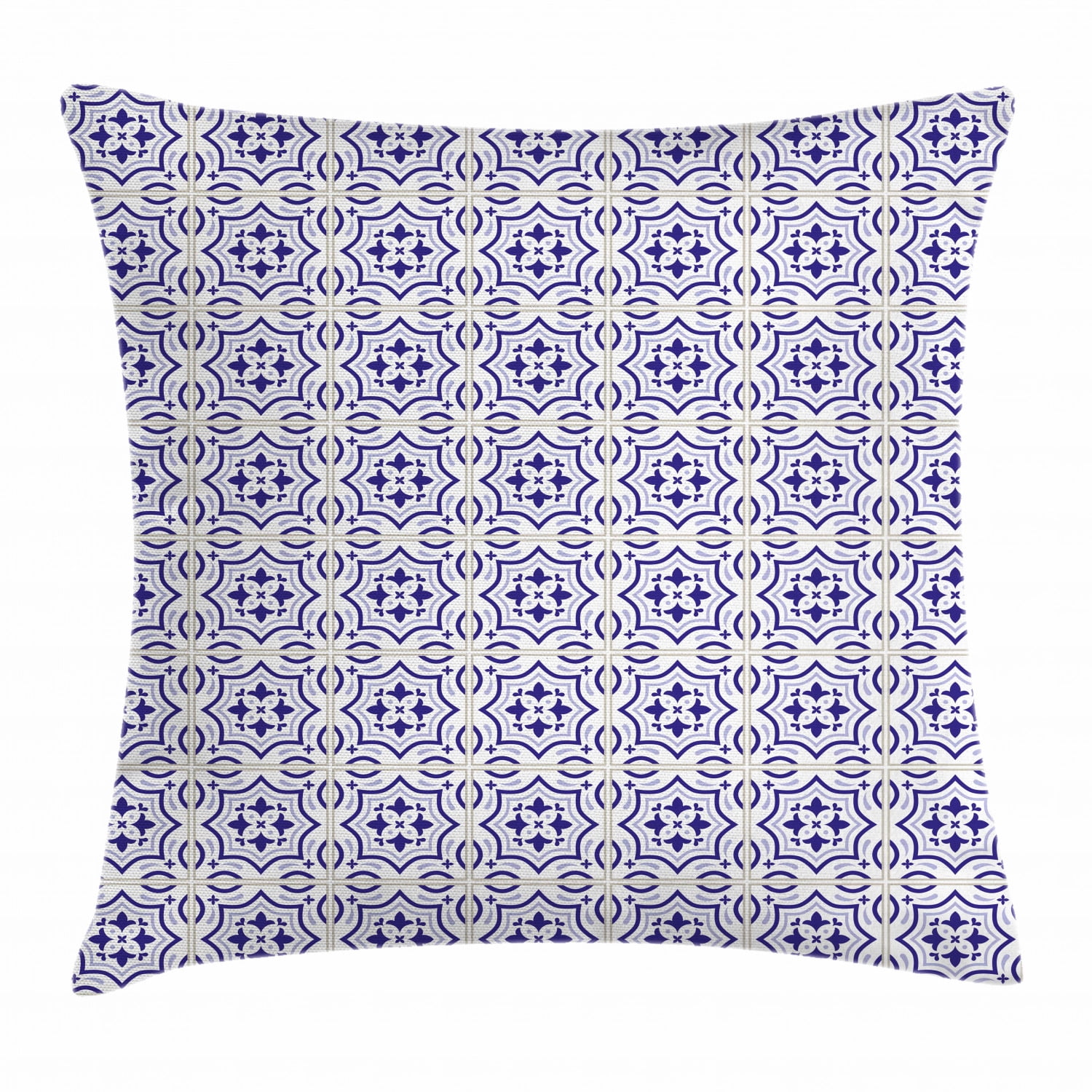 Navy Blue Throw Pillow Cushion Cover Portuguese Tile Design