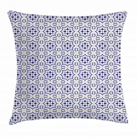Navy Blue Throw Pillow Cushion Cover Portuguese Tile Design