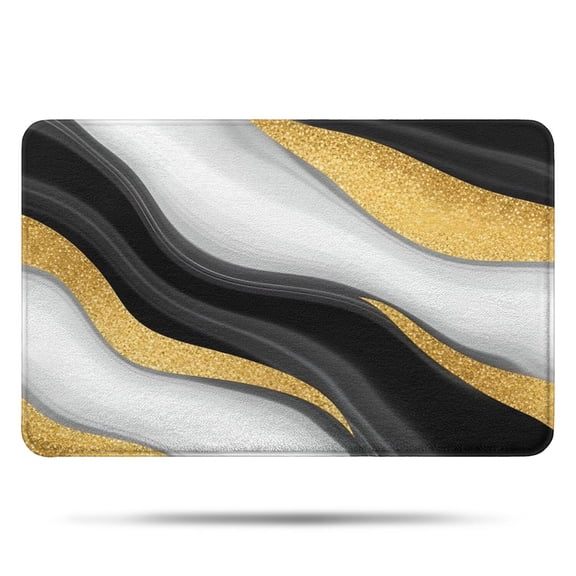 Black White Gold Wave Marble Pattern Bathroom Rugs Mat,Non Slip Microfiber Bathroom Rug,Rubber Backing,Soft Bathroom Mats for Bathroom Floor,Tub and Shower,17x27in(43x68cm)