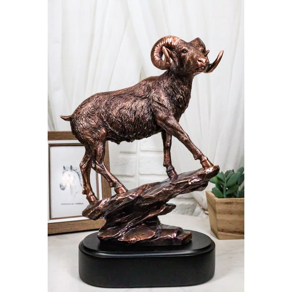 Wildlife Animal Taxidermy Bighorn Sheep Ram Climbing on Sloping Rock Statue 12"H