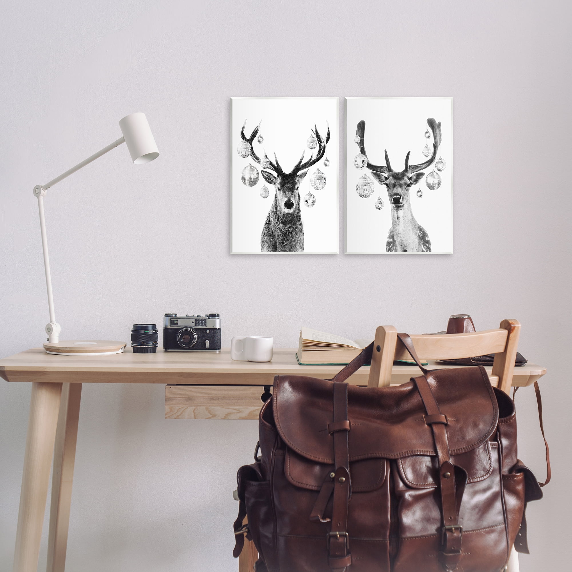Stupell Industries Black and White Disco Deer Holiday Painting Unframed Art Print Wall Art, 11 x 14, Set of 2