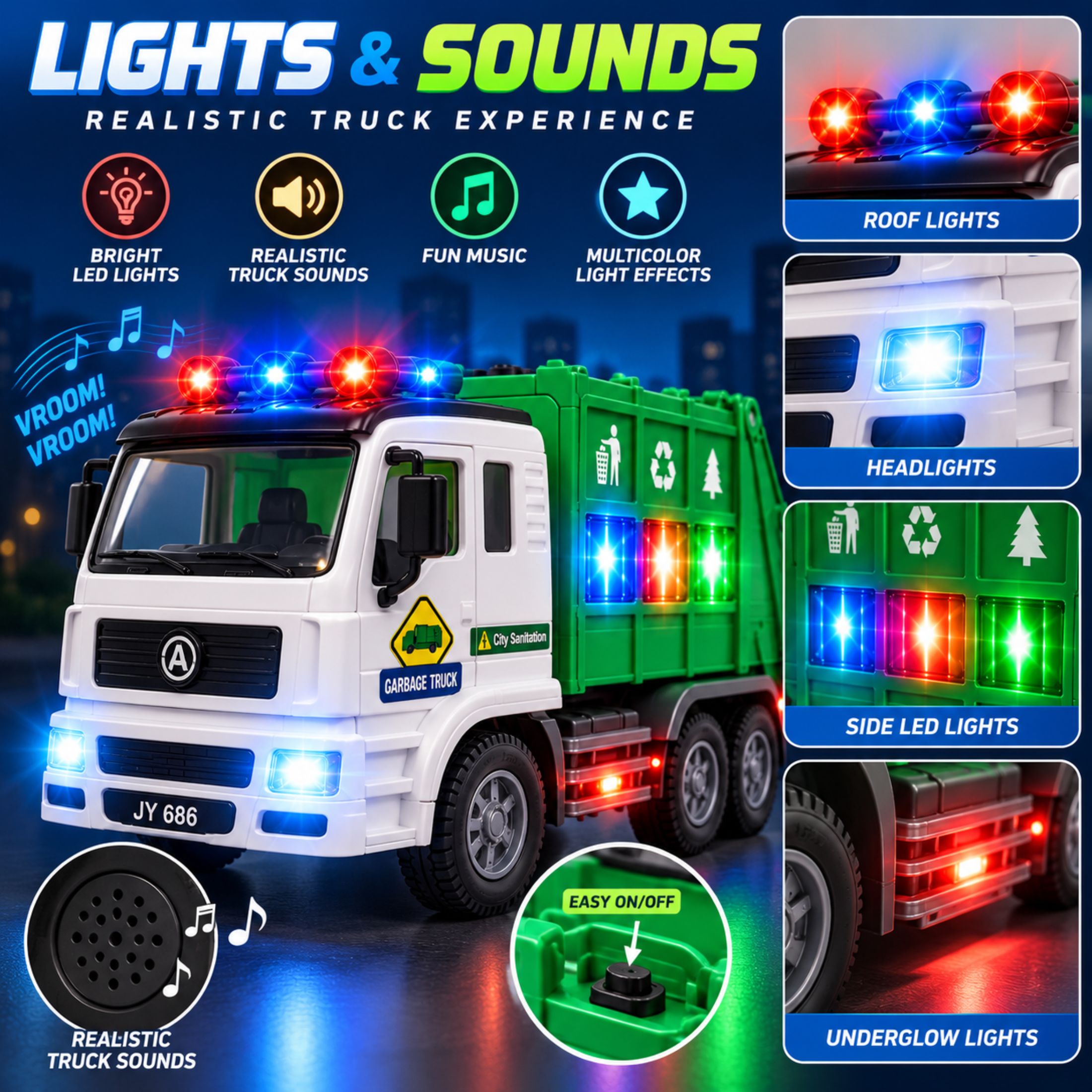 JoyX Garbage Truck Toy with LED Lights & Sounds photo 4