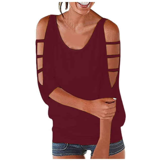 T-shirts pour Femmes, Décontracté, Épaules Dénudées, avec Sept Points, RD2 TG