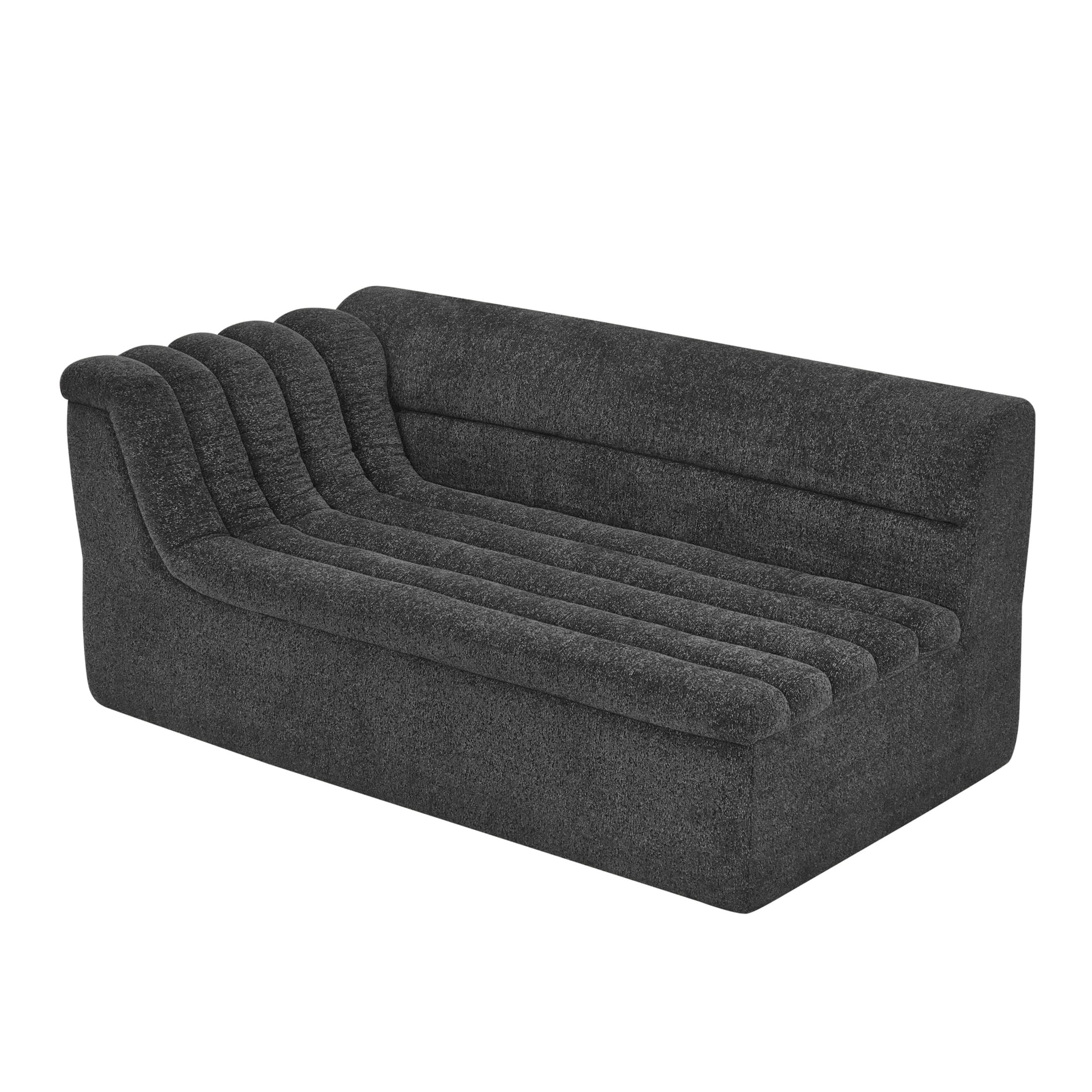 Noble House Arvion 106" L-Shaped Modular Sectional Sofa, Chenille Boneless Couch with Wave-Shaped Armrest, Black