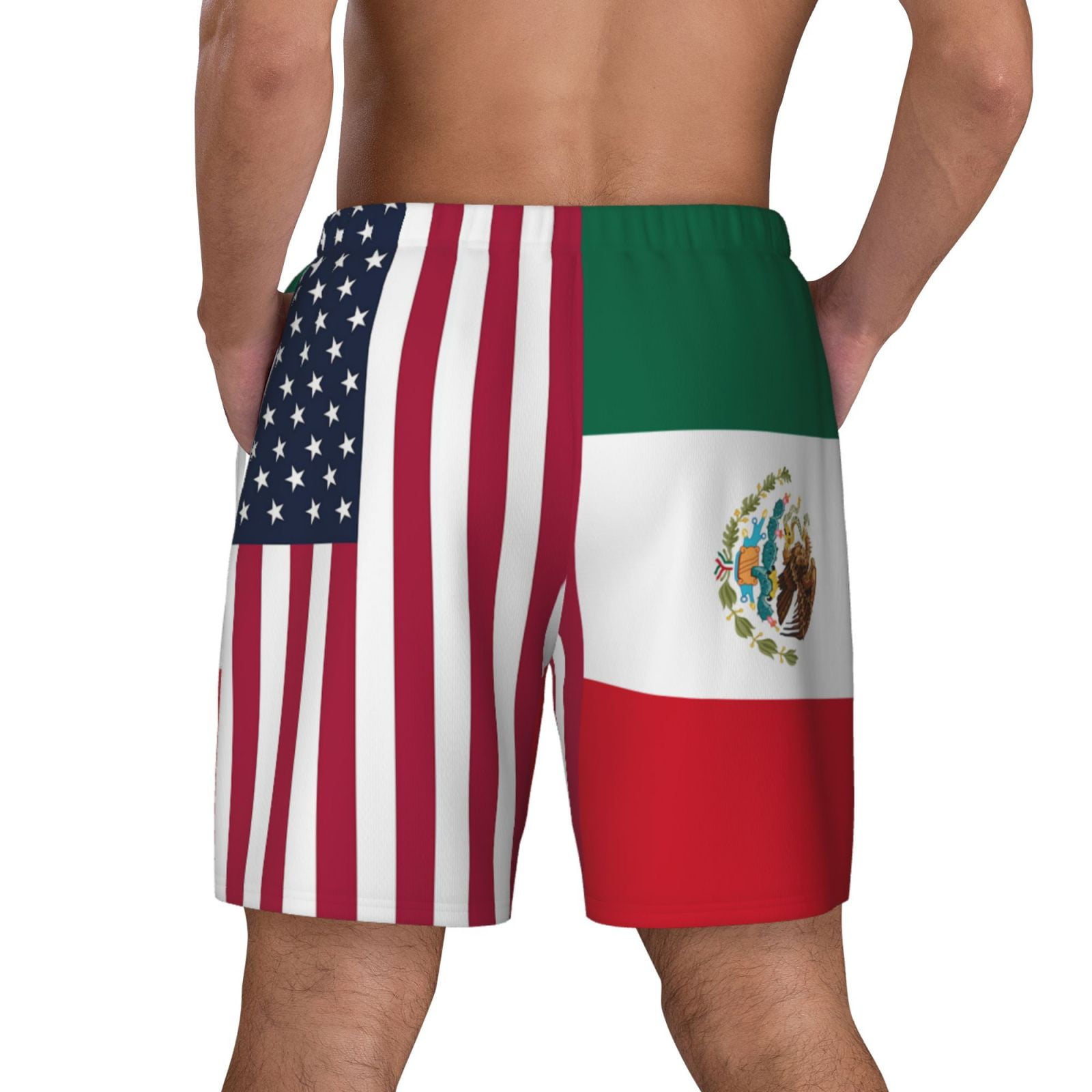 Men's America Mexico Flag Swim Trunks with Compression Liner Bathing Suit Swimwear