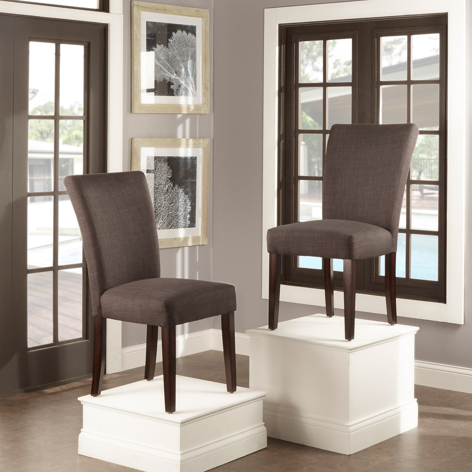 Chelsea Lane Linen Parson Dining Side Chair, Set of 2, Gray