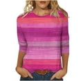 thumbnail image 2 of Blouse for Women Plus Size 3/4 Sleeve Round-Neck Print Casual T-shirt Blouse Hot Pink XXXXL, 2 of 5