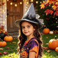 thumbnail image 6 of Quealent Kids Witch Hat Girls Lace Halloween Hat for kids Youth Teens Halloween Decorations Party (Light Gray, One Size), 6 of 7