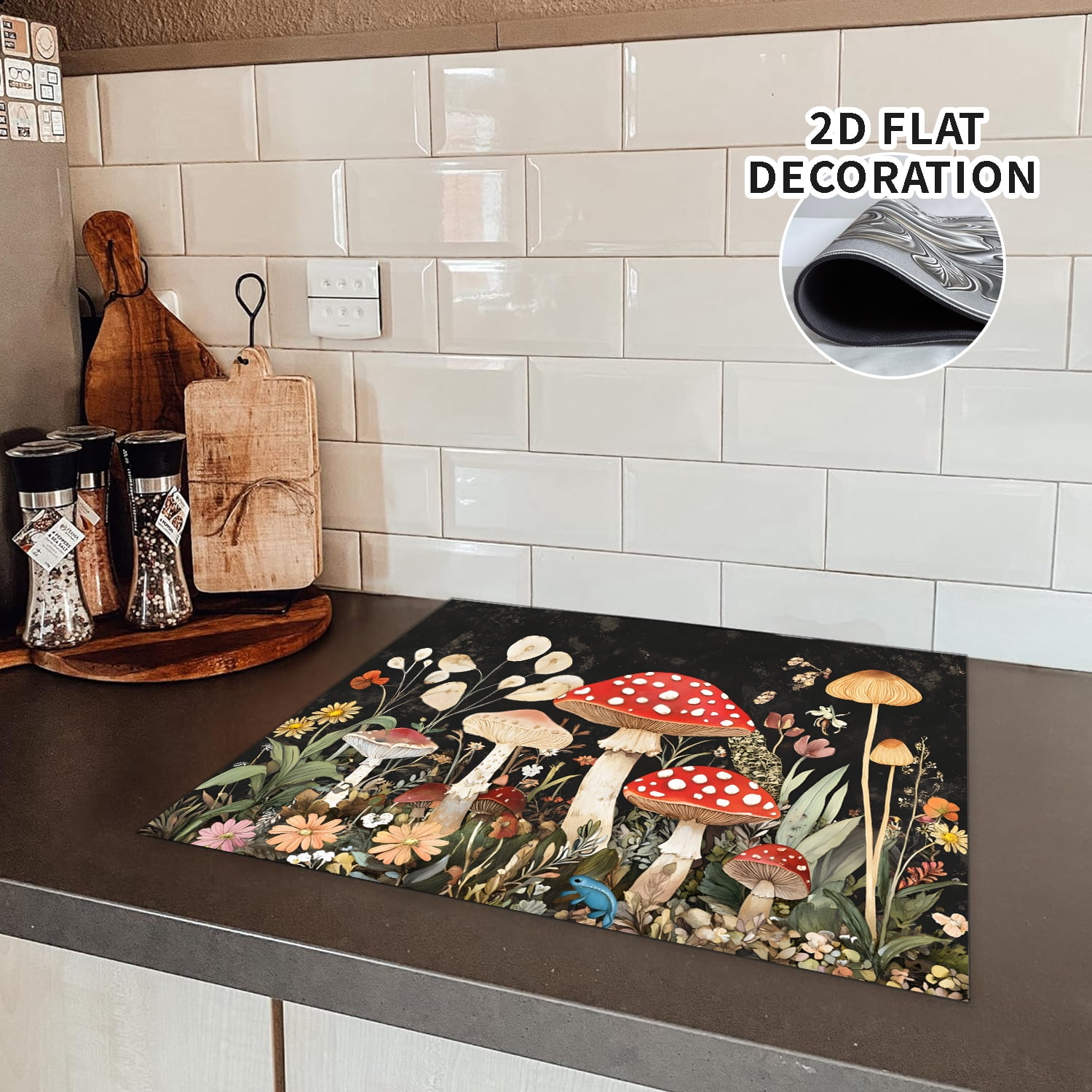 Stove Top Covers for Electric Stove Glass Top Protector Prevents Scratching Expands Usable Space 28''x 20'' Mushrooms and flowers