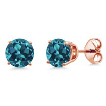 Gem Stone King 18K Rose Gold Plated Silver London Blue Topaz Stud Earrings for Women Men (2.20 Cttw, Gemstone November Birthstone, Round 6MM)