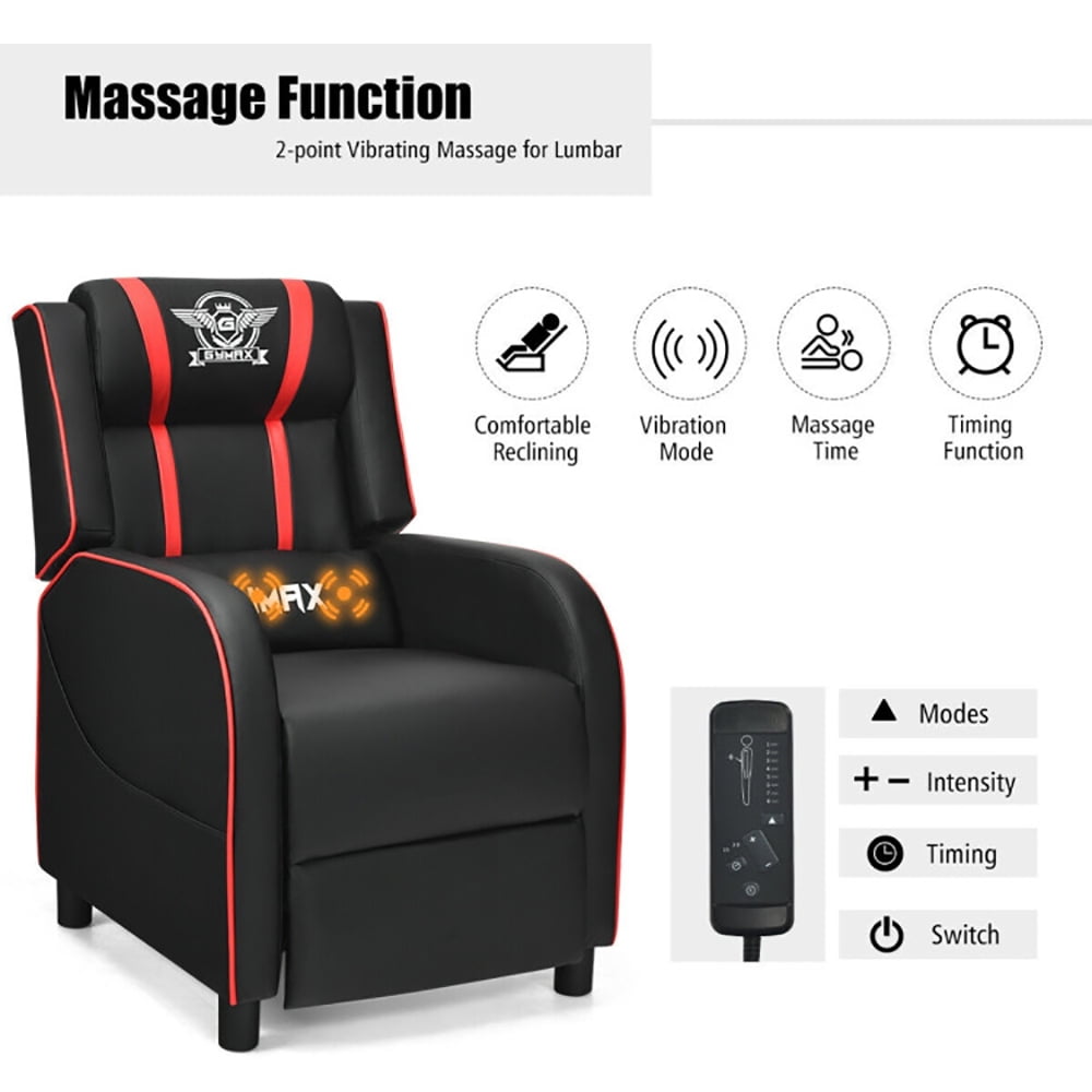 Finihen Massage Recliner Chair, Massage Racing Gaming Single Recliner Chair, for Gaming Room, Home Theater, Red Finihen Massage Recliner Chair, Massage Racing Gaming Single Recliner Chair, for Gaming Room, Home Theater, Red