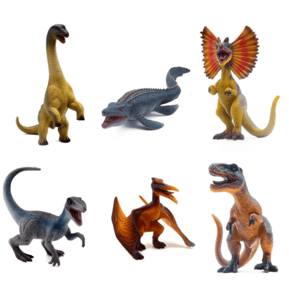 Woaeety 6Pack 6.3 Inch Jurassic Dinosaur Toy Figures, Realistic Dino Toys Set Dilophosaurus Blue Velociraptor T-Rex Mosasaurus Brachiosaurus Pterosaur Dinosaur Figurines for Dino Party