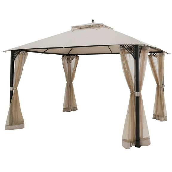 Topbuy 12'x 10'Octagonal Tent Outdoor Gazebo Canopy Shelter with Mosquito Netting Beige & Tan