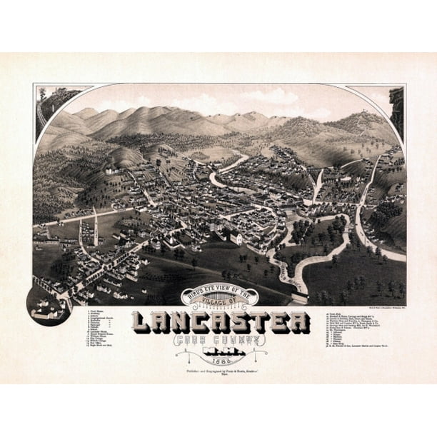 Vintage Map of Lancaster New Hampshire 1883 Coos County Poster Print