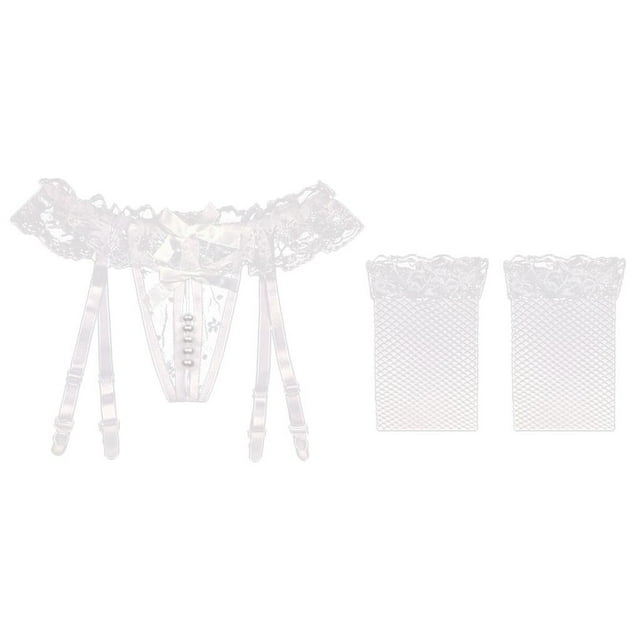 de de encaje de para mujer con liguero Medias Conjunto de ropa interior - Medias Blancas + Malla talla inconfundible BLESIY Conjunto de medias de liguero de perla G