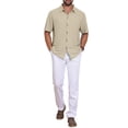 thumbnail image 2 of INSPIRE CHIC Men's Texture Short Sleeve Button Down Solid Casual Knitted Shirt M Khaki, 2 of 5