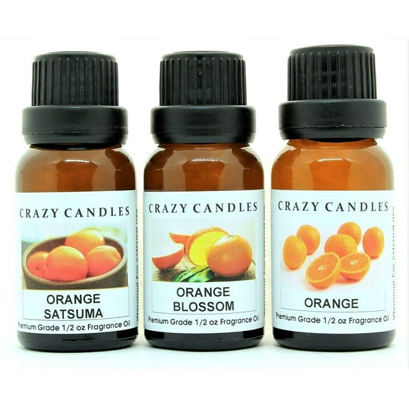 3 Bottles Set, 1 Orange Satsuma, 1 Orange Blossom, 1 Orange 1/2 Fl Oz Each (15ml) Premium Grade Scented Fragrance Oils by Crazy Candles