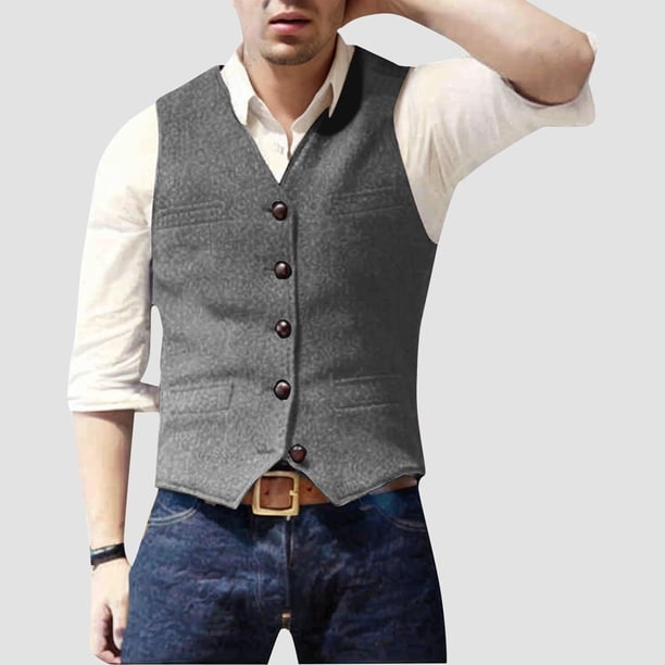pstuiky Camisetas sin mangas para hombre, Blazer de moda para hombre, chaleco ajustado con cuello en V y botonadura lisa Chaleco para hombre m