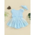 thumbnail image 4 of Bslissey Baby Girls Summer Romper Dress Sleeveless Lace Floral Tulle Patchwork Jumpsuit Infant Toddler Cute A-line Bodysuit Dress with Headband 3M 6M 12M 18M 24M, 4 of 8