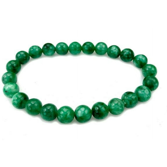 Fashion Jewelry Round Green, Jade Gemstone Stretch Bracelet, 8 in, 91144-8