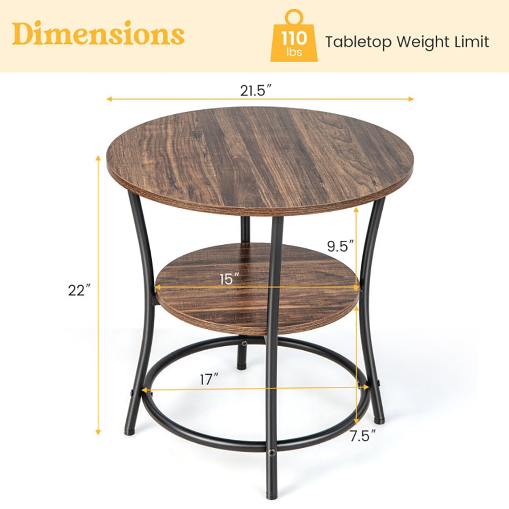 Finihen End Table, 2-Tier Round End Table with Open Storage Shelf and Sturdy Metal Frame, Sofa Side Table, Bed Side Table, for Living Room, Bedroom, Brown Finihen End Table, 2-Tier Round End Table with Open Storage Shelf and Sturdy Metal Frame, Sofa Side Table, Bed Side Table, for Living Room, Bedroom, Brown