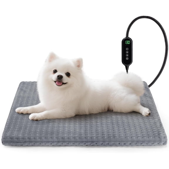 Cat Heating Pad, Waterproof Heated Cat Dog Bed with Adjustable Temperature & Timer, Electric Pet Mat for Indoor Cats Dogs, Chew Resistant Steel Cord（Small: 18"x16" Gray）