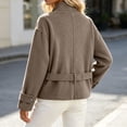 thumbnail image 6 of Iyufng Womens Stand Collar Tweed Jackets Long Sleeve Casual Short Coat with Belted Waist, 6 of 8