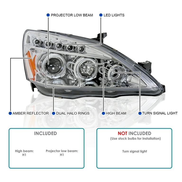 Fits 2003-2007 Honda Accord 2/4Dr Headlights Assembly Pair Replacement  Headlamps