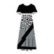 thumbnail image 3 of Puntoco Vestido De Mujer Con Cuello Redondo, Manga Corta, Media Pantorrilla, Doble Bolsillo, Estampado Geométrico, Vestido De Manga Corta Con Cuello Redondo, Gris Xl,Regalos Para Mujer Joven, 3 of 4