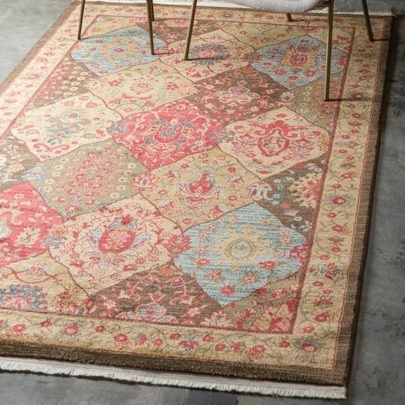 Unique Loom Edinburgh Collection Area Rug - Tulip (5' 1" x 8' Rectangle Multi/Tan)