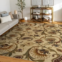Impressions Transitional 5' x 7' Beige and Green Polypropylene Indoor Area Rug