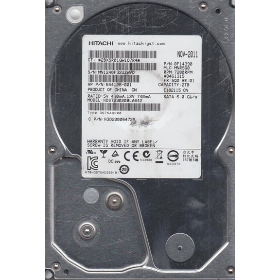 HDS723020BLA642, PN 0F14390, MLC MNR5Q0, Hitachi 2TB SATA 3.5 Hard Drive
