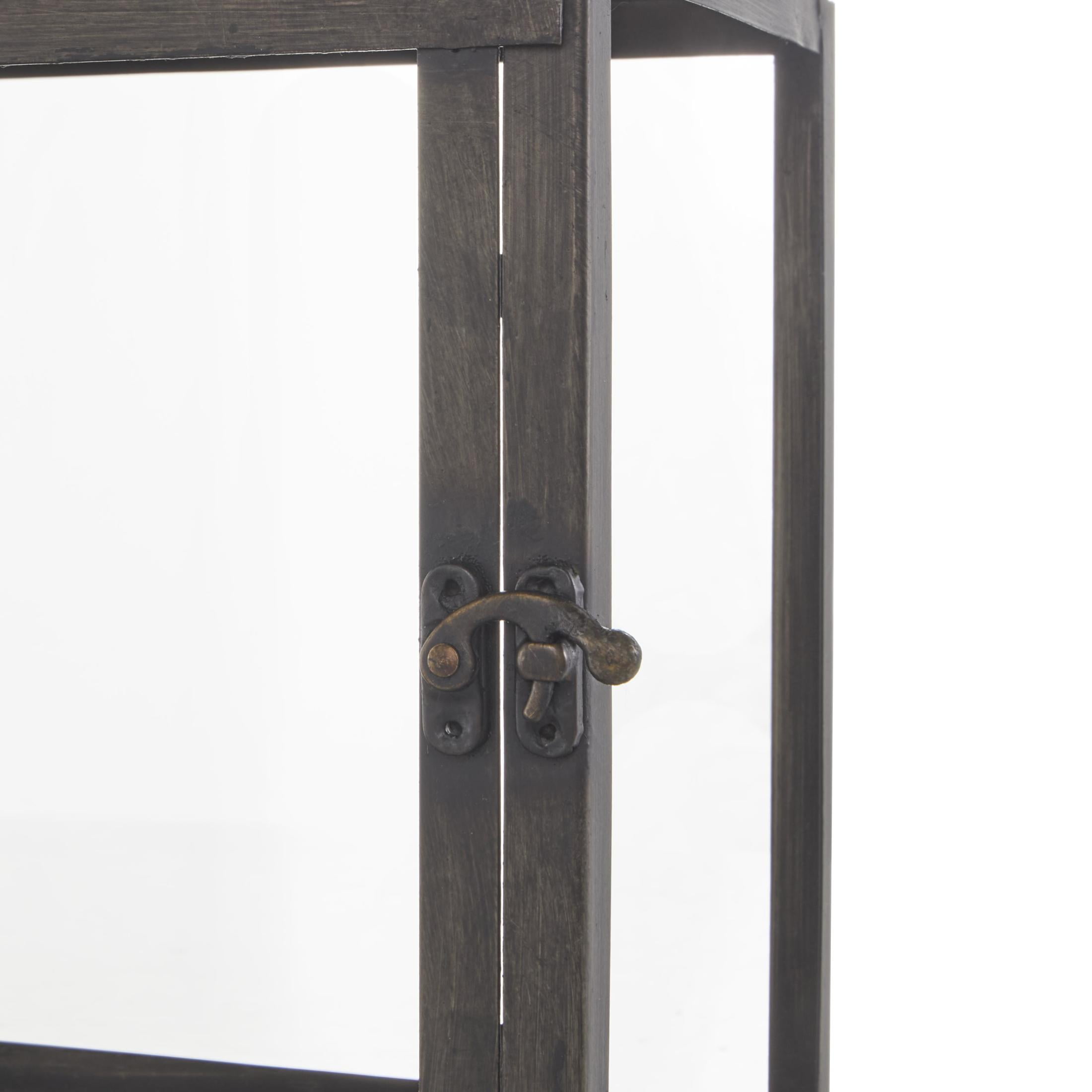 DecMode 2 Holder Dark Gray Metal Brushed Rectangular Candle Lantern with Brown Wood Tops, Set of 2