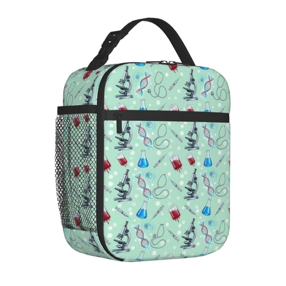 Medical-Themed Lunch Bag, Vintage Anatomy Art Insulated Tote, Reusable High-Density Insulation Carrier, Unique Caduceus Patterned Bento Box for Office Work