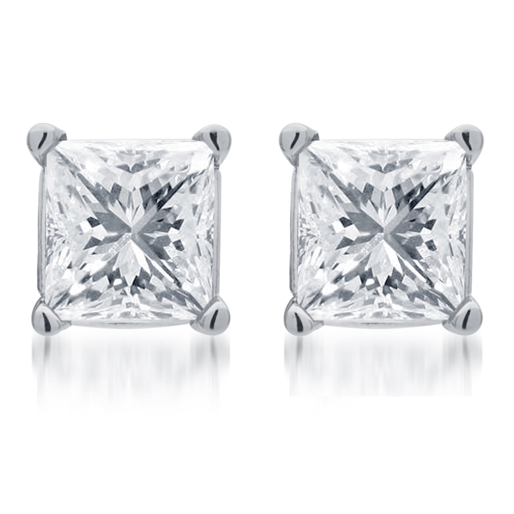 1.5 Carat T.W. Princess White Diamond 14kt White Gold Stud Earrings, IGL certified