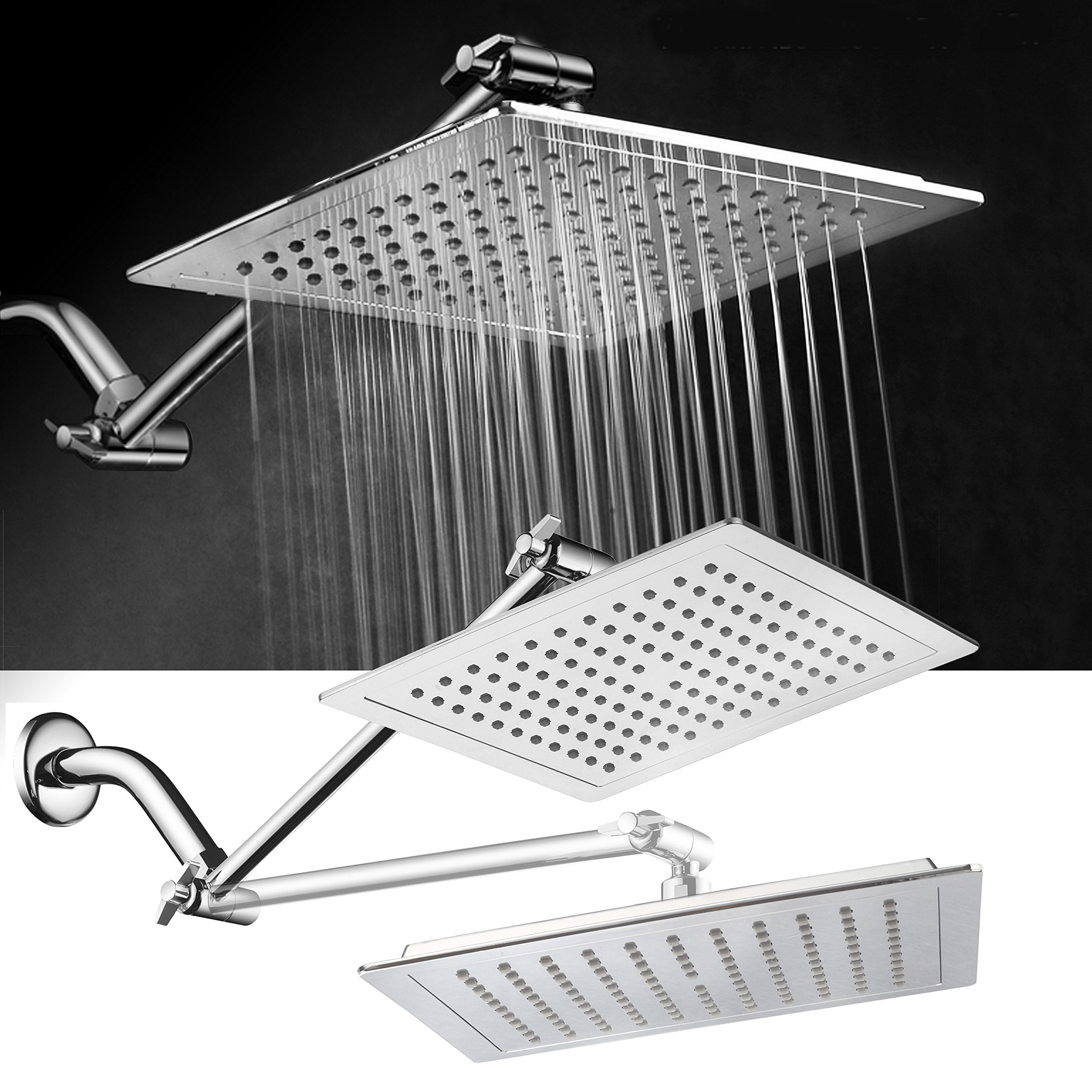AquaSpa 9'' Chrome Square Rain Shower Head w/ 11 Inch Adjustable