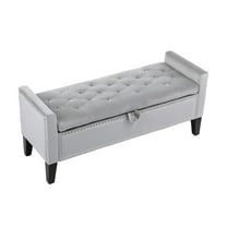 Foredo Contemporary Upholstered Storage Ottoman Bench with Arms, Button Tufted Ottoman with Storage,Velvet Storage Bench for Bedroom, Entryway, Living room, Gray