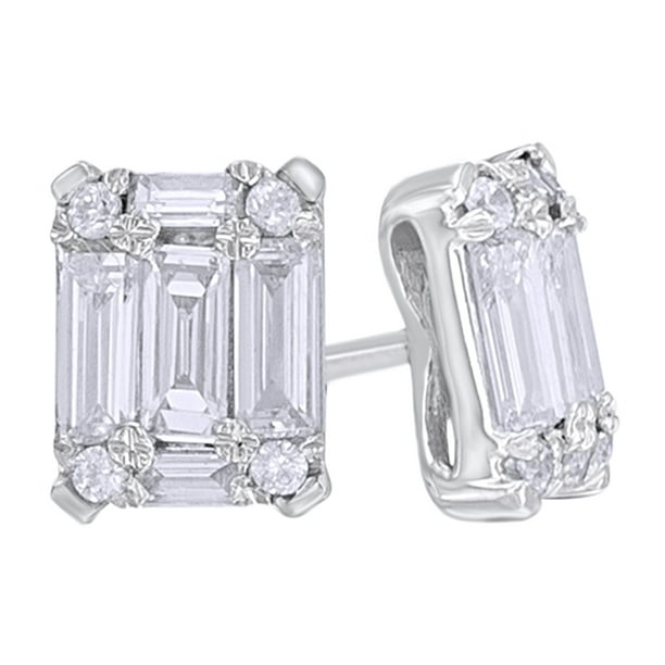 Jewel Zone US - Baguette Cut White Natural Diamond Rectangular Stud ...