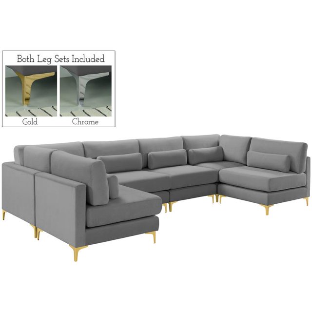 Meridian Furniture - Section Modulaire en Velours Gris Julia (6 Boîtes)