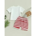 thumbnail image 4 of Wassery Kids Boys Girls Short Sets 2Pcs 4th of July Toddle Independence Day Outfits Dinosaur Print Short Sleeve Crew Neck T-shirt and Solid/Striped Shorts Summer Casual Clothes 0-3T, 4 of 8