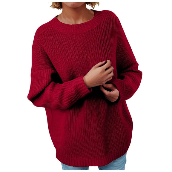 larppty Oversized Sweaters for Women Trendy Chunky Batwing Long Sleeve Casual Crewneck Ribbed Pullover Tunic Sweater (Red, M)