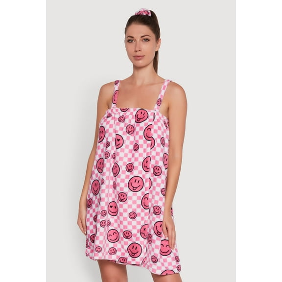 Womens Patterned Plush Shower Wrap with Scrunchie