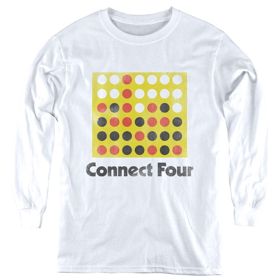 Connect Four Classic Logo Distressed Youth Long Sleeve T-Shirt White